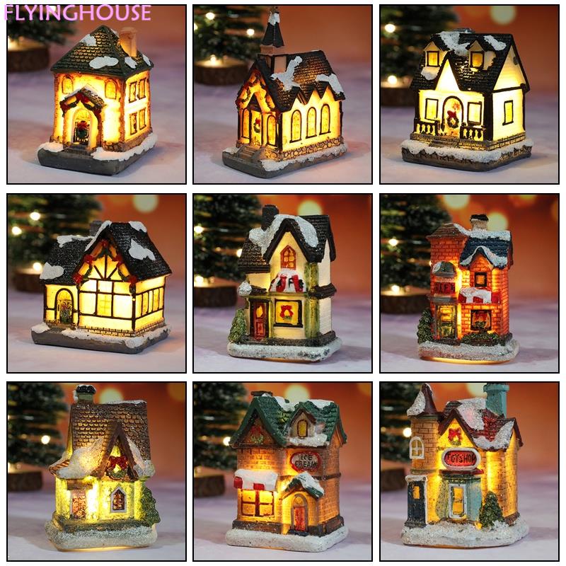 บ้านตุ๊กตาจิ๋ว-พร้อมไฟ-สําหรับตกแต่งสวน-คริสต์มาส