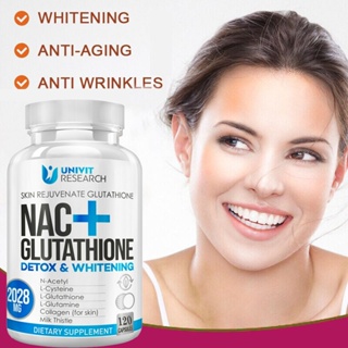 สินค้า Nac + Glutathione Capsules กลูต้า สูตรเข้มข้น 2028 mg เร่งผิวสว่างใส บำรุงสุขภาพดีจากภายใน - 60/120 แคปซูล