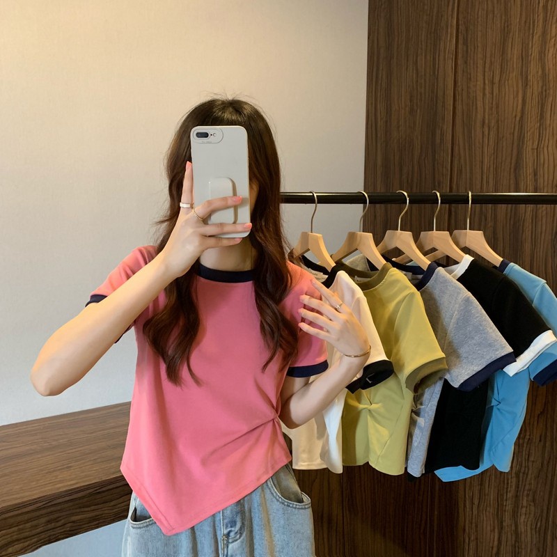 เสื้อครอปแขนสั้นลําลอง-แบบบาง-อเนกประสงค์-แบบเรียบง่าย-แฟชั่นฤดูร้อน-สไตล์เกาหลี-สําหรับผู้หญิง