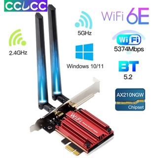 Cclcc อะแดปเตอร์การ์ดเครือข่ายไร้สาย WiFi 6E Intel AX210 บลูทูธ 5.3 Tri Band 2.4G 5G 6Ghz AX210NGW 802.11AX PCIe Win10 11 5374Mbps