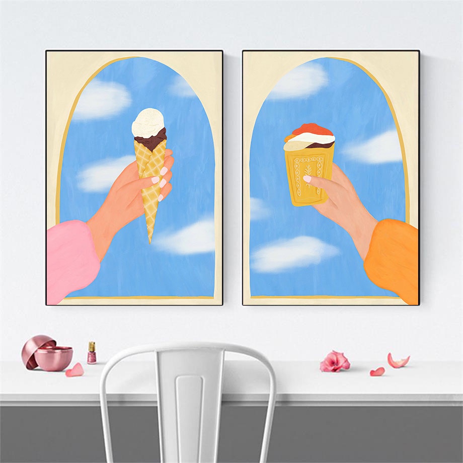 โปสเตอร์ภาพวาดผ้าใบ-รูปเครื่องดื่มไอศกรีม-มาคารอน-ออเรนจินา-สําหรับตกแต่งผนังห้องครัว