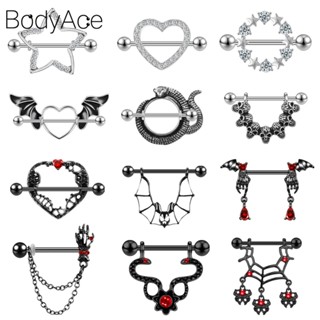 Bodyace 1 ชิ้น แมงมุม ค้างคาว ร่างกาย เจาะ พังก์ กะโหลก อุตสาหกรรม บาร์เบล แหวน สีดํา โกธิค ร่างกาย แหวน คริสตัล ส่วนตัว เครื่องประดับร่างกาย