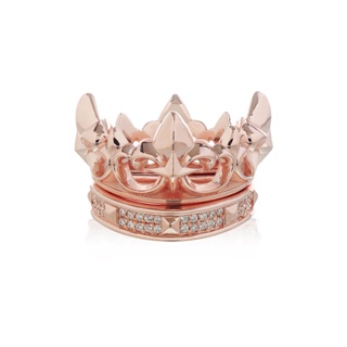 the Grand Royal Westminster Crown ring of Lancester แหวนเงินแท้ 925 แกะมือขัดเงาพิเศษ ชุบทองชมพูบริสุทธิ์ ประดับคริสตัล**แยกสองวงใส่ซ้อนลงล็อกหรือแยกใส่ได้