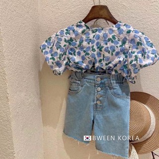 พร้อมส่ง ลดกระหน่ํา ชุดเสื้อเชิ้ตยีน กางเกงขาสั้น พิมพ์ลาย สไตล์เกาหลี ญี่ปุ่น แฟชั่นฤดูร้อน สําหรับเด็กผู้หญิง สองชิ้น