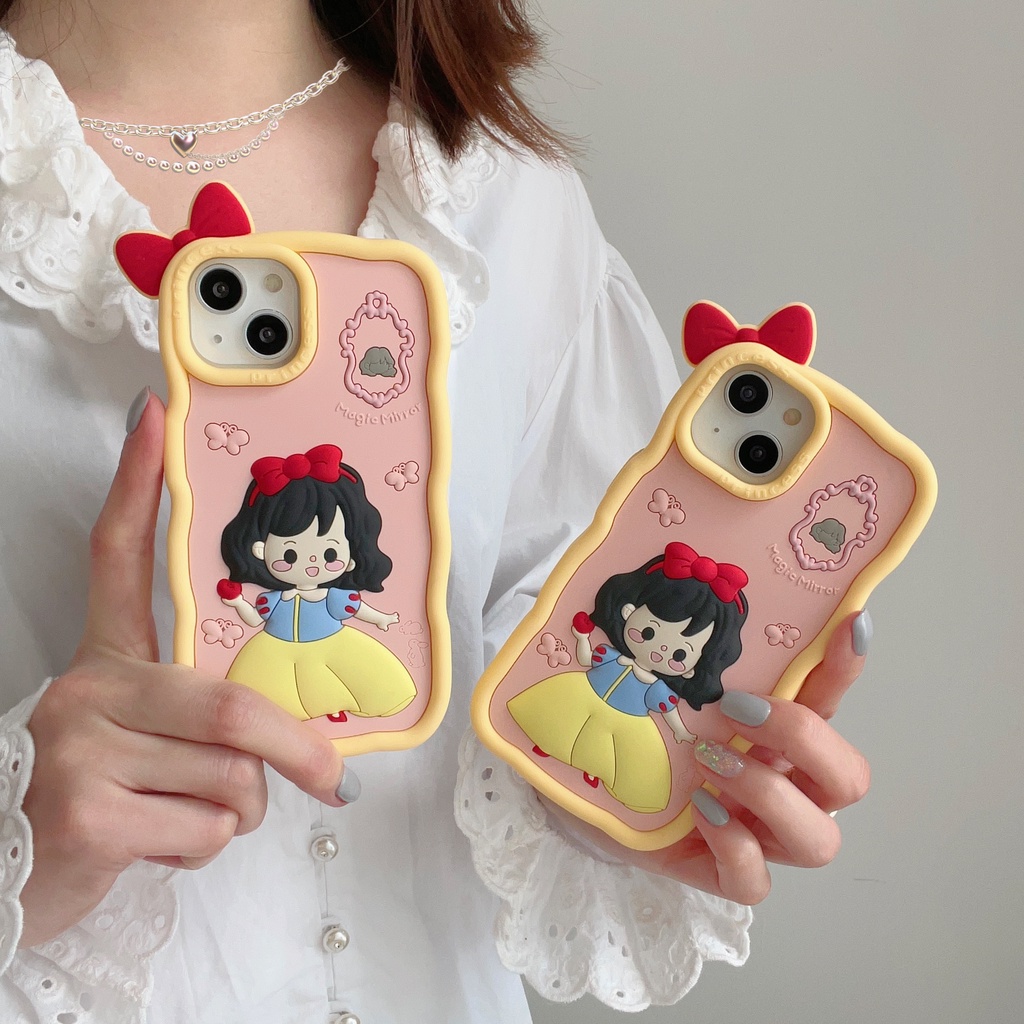 เคสโทรศัพท์มือถือ-ซิลิโคน-กันกระแทก-ลายสโนว์ไวท์-สโนว์ไวท์-สีชมพู-สามมิติ-สร้างสรรค์-สําหรับ-apple-11-12-13-14-promax