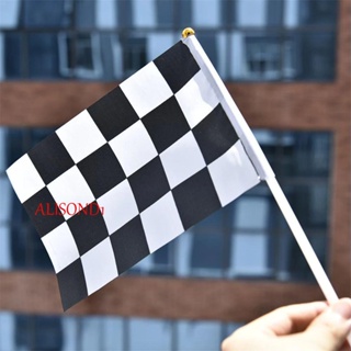 Alisond1 ธงแข่งโพลีเอสเตอร์ 14 * 21 ซม. สีดําและสีขาว สแควร์เชียร์ ธงแข่งรถ รถแข่ง ปาร์ตี้ โบกธง