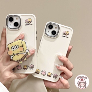 เคสโทรศัพท์มือถือ TPU นิ่ม กันกระแทก กันฝุ่น ปิดด้านหลัง ลายการ์ตูน Spongebob พร้อมขาตั้ง สําหรับ IPhone 14 Pro Max 11 12 Pro Max