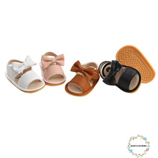 Babyclothes- รองเท้าแตะ ประดับโบว์ สีพื้น แฟชั่นฤดูร้อน สําหรับเด็กผู้หญิง 0-18 เดือน สีขาว สีน้ําตาล สีดํา สีชมพู