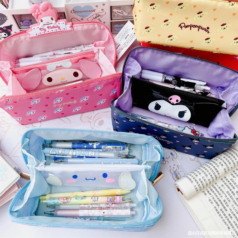 sanrio-กระเป๋าเครื่องเขียน-กระเป๋าดินสอ-ลายการ์ตูน-cinnamon-kuromi-น่ารัก-หลายชั้น-มีซิป-จุของได้เยอะ-แบบสร้างสรรค์-สําหรับเด็กนักเรียน