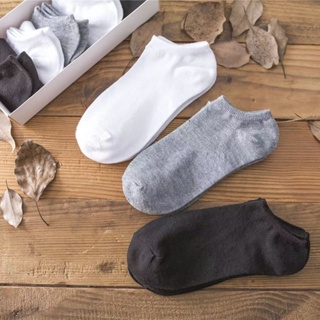 ถุงเท้าข้อสั้น ระบายอากาศ ดูดซับเหงื่อได้ดี สีดํา และสีขาว สีเทา