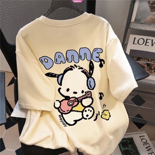 เสื้อยืดแขนสั้น พิมพ์ลายการ์ตูนอนิเมะ Sanrio Kawaii Pochacco น่ารัก ทรงหลวม เข้ากับทุกการแต่งกาย สําหรับเด็กผู้หญิง และนักเรียน