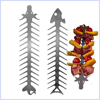 ไม้เสียบสเตนเลส รูปกระดูกปลา โลหะ สําหรับทําบาร์บีคิวกลางแจ้ง