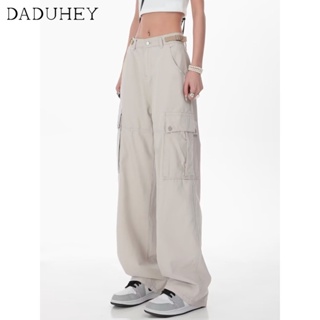 DaDuHey🎈 New American Style Ins Thin Section Multi-pocket Overalls Niche High Waist Plus Size Wide Leg Cargo Pants