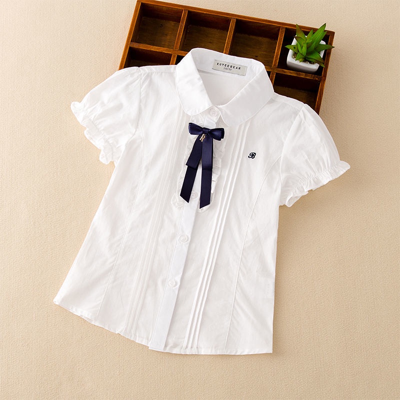 เสื้อเชิ้ตแขนสั้น-สีขาว-แฟชั่นฤดูร้อน-สไตล์เกาหลี-ตะวันตก-สําหรับเด็กผู้หญิง