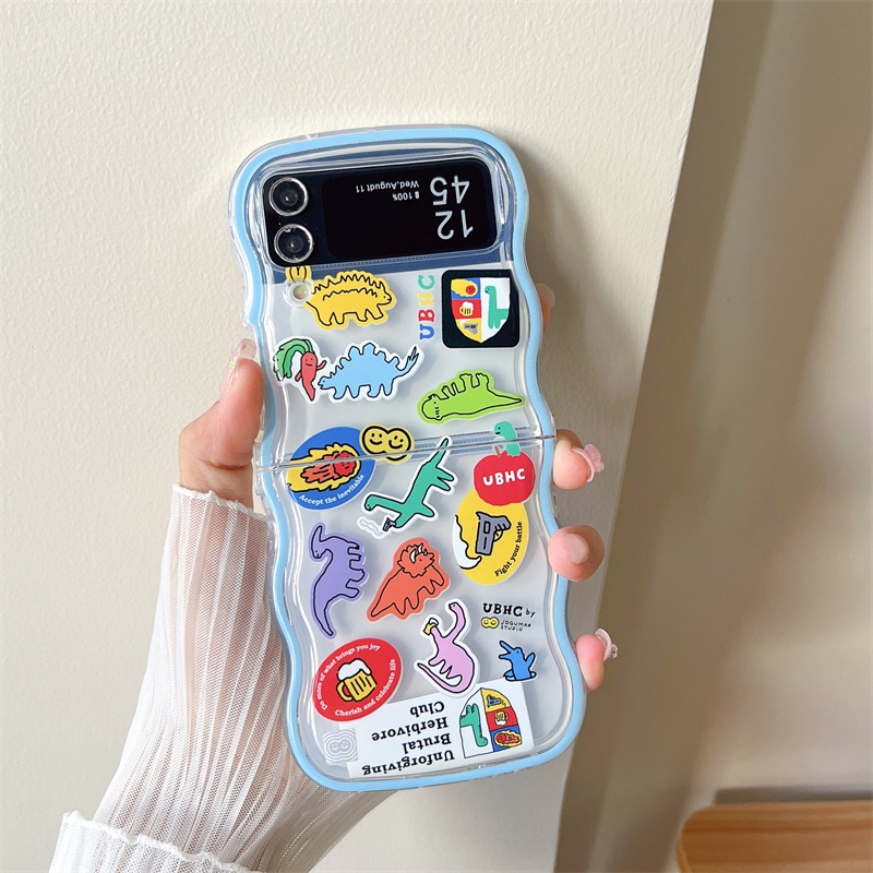 เคสโทรศัพท์มือถือแบบนิ่ม-กันกระแทก-ลายการ์ตูนไดโนเสาร์น่ารัก-พร้อมสายโซ่คล้อง-สําหรับ-samsung-galaxy-z-flip5-z-flip-3-flip-4-5g