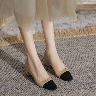 🔥แฟชั่นเกาหลี รองเท้าส้นสูงสตรี ส้นหนา,รองเท้าคัทชู💕 มี 3 สี, ใส่ทำงานได้ค่ะ💕 ส้นสูง5cm,Size 35-40