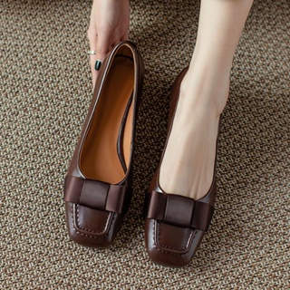 รองเท้าส้นแบน🌟 สไตล์ย้อนยุค รองเท้าหนังผู้หญิง นุ่มสบาย ไม่เมื่อยเท้า, 4 ตัวเลือกสี💕 ส้นสูง3cm,size 35-40