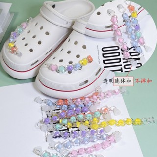 CROCS เครื่องประดับ จี้คริสตัล รูปหัวใจ และดอกไม้ สีรุ้ง แฟชั่นสําหรับผู้หญิง