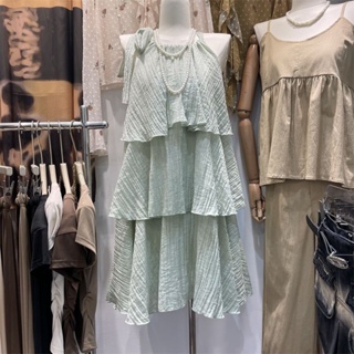 Gentle Style Strap Hanging Neck Dress Womens Summer New French Style Sweet Elegant Loose Little Cake Skirt