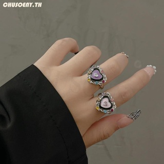 ใหม่ แหวนนิ้วชี้ ประดับเพชร หลากสี สไตล์เกาหลี Y2k