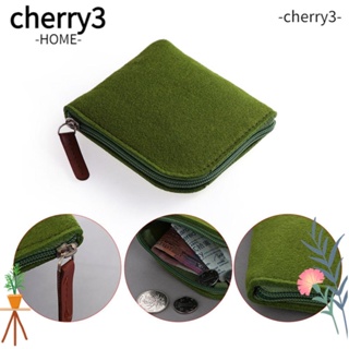 Cherry3 กระเป๋าสตางค์ กระเป๋าใส่เหรียญ ผ้าขนสัตว์สักหลาด สไตล์เรโทร สําหรับผู้ชาย และผู้หญิง