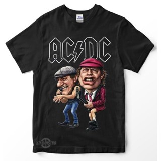 Acdc Angus Young &amp; Brian Johnson Caricature เสื้อยืดพรีเมี่ยม Acdc Rock N Roll Band T-Shirt