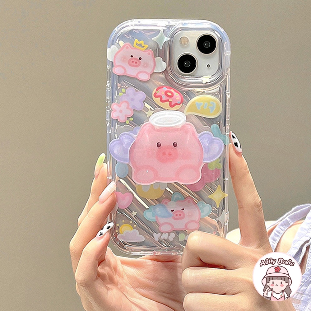 เคสโทรศัพท์มือถือ-tpu-นิ่ม-ปิดด้านหลัง-แบบใส-กันฝุ่น-ลายการ์ตูนหมูแองเจิลน่ารัก-พร้อมช่องใส่บัตรแต่งหน้า-สําหรับ-iphone-14-pro-max-12-11-pro-max-xs-xr-7plus