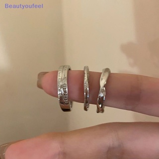 [Beautyoufeel] แหวนนิ้วมือ แบบเปิด ปรับได้ สีเงิน สไตล์วินเทจ เครื่องประดับแฟชั่นฤดูร้อน สําหรับผู้หญิง 3 ชิ้น