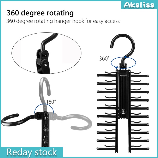 aks-ไม้แขวนเสื้อ-กันลื่น-หมุนได้-360-องศา-ปรับได้-พร้อมตะขอ-20-ตะขอ-สําหรับจัดเก็บเนคไทน์