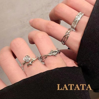 Latata- แหวนเปิด รูปเถากุหลาบ เถาวัลย์ เรียบง่าย สไตล์พังก์ ปรับได้ ของขวัญวาเลนไทน์ สําหรับผู้หญิง