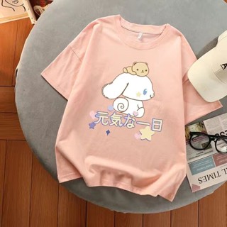 เสื้อยืดลายกราฟิก SANRIO Cinnamoroll Gril Y2k โกธิคหลากสีเสื้อยืดโอเวอร์ไซส์สไตล์ฮาราจูกุที่สวยงามสำหรับผู้หญิงใหม่ฤดูร้