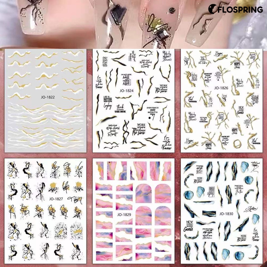 flospring-สติกเกอร์ติดเล็บ-ลายหินอ่อน-สีทอง-น้ําหนักเบา-diy-สําหรับผู้หญิง