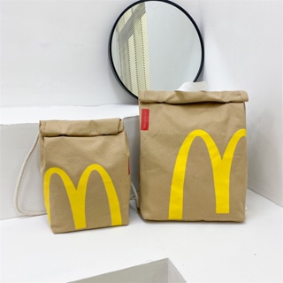 Hot Sale#McDonald School Bag Paper Bag Printing Lunch Box Bucket Bags Personality Student School Bag Casual Drawstring Bag Shoulder Bag8jj