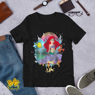เสื้อยืดแขนสั้นเสื้อยืดพิมพ์ลายแฟชั่น เสื้อยืดคอกลมผ้าฝ้ายพิมพ์ลาย The Little Mermaid Ariel Splash สําหรับผู้ชายS-5XL