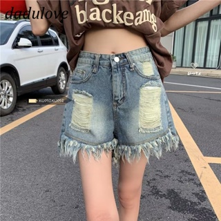 DaDulove💕 New Korean Version of INS Light-colored Ripped Jeans Niche High-waisted A- line Shorts Loose Hot Pants