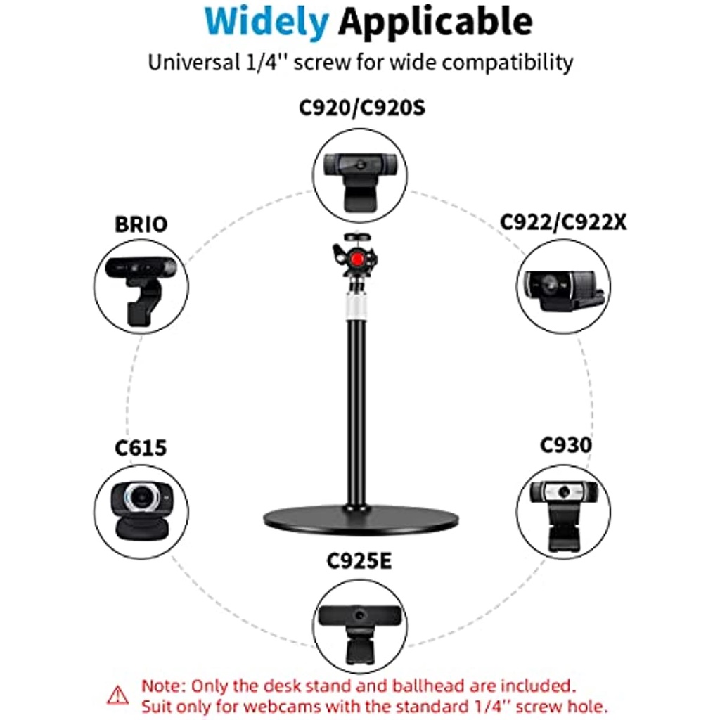 โลหะล้วน-ขาตั้งกล้องเว็บแคม-สําหรับโต๊ะ-ขาตั้งกล้องเว็บแคม-พร้อม-360-หัวบอล-ปรับความสูงได้-สําหรับกล้องเว็บแคม-logitech-c930-c922-brio-4k-และเว็บแคมอื่นๆ