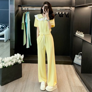 Internet Celebrant Sports Casual Suit Womens Summer New Fashion Trend Small Chanel Style Short-sleeved Wide-leg Pants Two-piece Western Style Suit