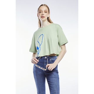 ESP เสื้อทีเชิ้ตทรงครอปลายเฟรนช์ชี่ ผู้หญิง สีเขียว | Frenchie Crop Tee Shirt | 6058