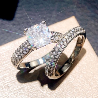ชุดแหวนแต่งงาน เงิน 925 ประดับเพทาย หรูหรา แฟชั่นสําหรับผู้หญิง 2022 2 ชิ้น