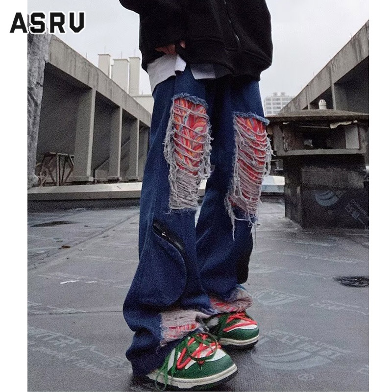 asrv-กางเกงยีนส์ผู้ชายเรียบง่ายสไตล์ญี่ปุ่นใหม่เอวสูงอินเทรนกางเกงยอดนิยมของวัยรุ่นขี้เกียจ