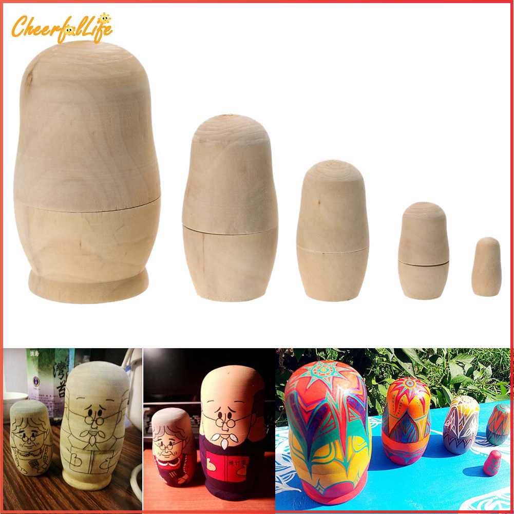 cheerful-ตุ๊กตาไม้เปล่า-matryoshka-ไม่ลงสี-สไตล์รัสเซีย-diy-5-ชิ้น