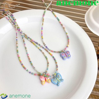 Anemone สร้อยคอโชคเกอร์ ลูกปัดอะคริลิค สีม่วง สไตล์เกาหลี ฮาราจูกุ สีชมพู สําหรับเด็ก Y2K
