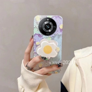 พร้อมส่ง ใหม่ เคสโทรศัพท์มือถือ ซิลิโคนนิ่ม ลายภาพวาดสีน้ํามัน รูปดาว ดอกไม้ กลิตเตอร์ พร้อมที่ตั้งวาง สําหรับ Realme11 Pro Realme 11 Pro + Plus 5G 2023 Realme 11 Pro 5G