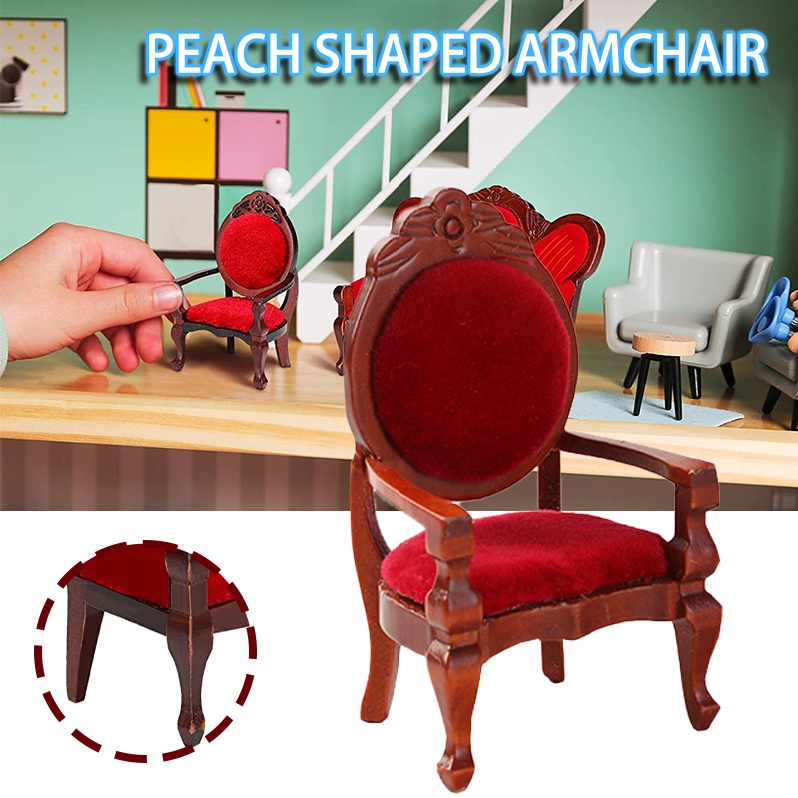 112 Scale Miniature Wooden Chair Dollhouse Vintage Armchair Furniture
