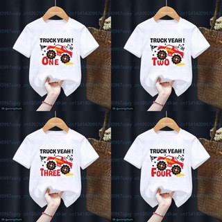เสื้อยืดแขนสั้น พิมพ์ลายรถบรรทุกตลก Number 1-9 Happy Birthday สําหรับเด็กผู้ชาย และเด็กผู้หญิง