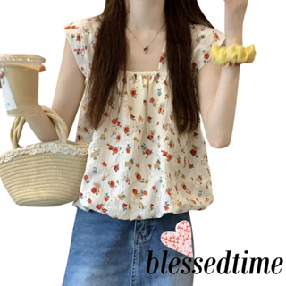 Blessedtime- เสื้อสายเดี่ยว แขนกุด คอสี่เหลี่ยม พิมพ์ลายดอกไม้ สไตล์โบโฮ เหมาะกับฤดูร้อน สําหรับผู้หญิง