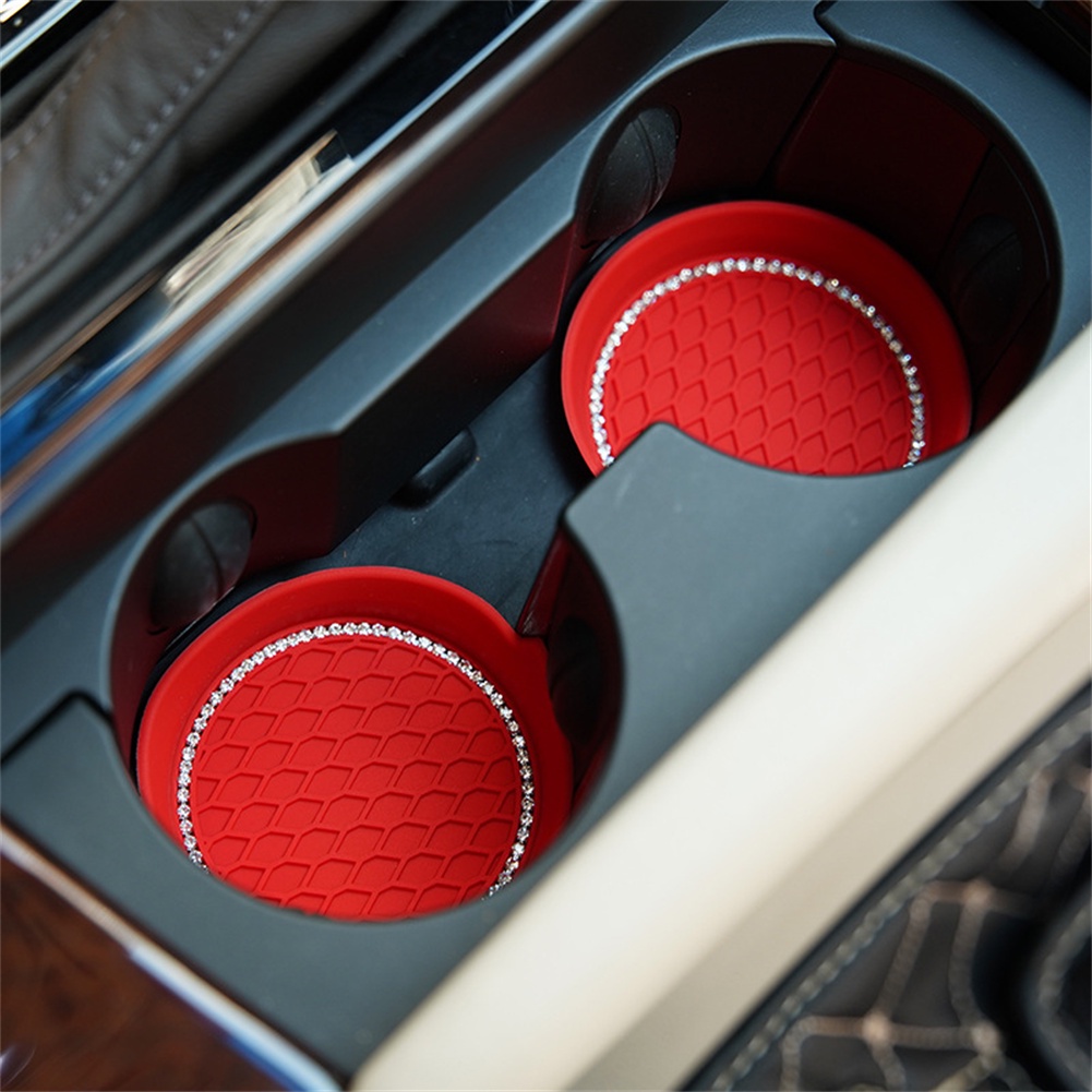 ซิลิโคนติดรถยนต์เพชรฝังถ้วยน้ำ-pad-ที่รองแก้วรถยนต์-แผ่นกันลื่นในรถยนต์-แผ่นฉนวนกันความร้อน-ที่วางแก้วในรถยนต์-cod