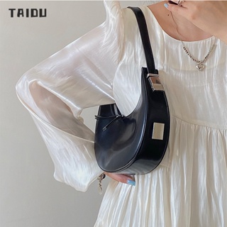 TAIDU กระเป๋า Crescent ผู้หญิง Dark Style กระเป๋าสะพายใต้วงแขนแบบพกพาที่ทันสมัยและหลากหลาย การออกแบบเฉพาะ พื้นผิวขั้นสูง