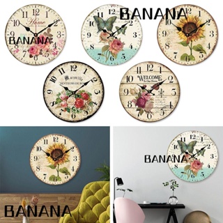 Banana1 นาฬิกาแขวน ลายดอกไม้ 3D ใช้แบตเตอรี่ สไตล์นอร์ดิก มินิมอล สําหรับตกแต่งบ้าน ห้องครัว