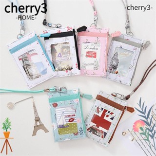 Cherry3 กระเป๋าใส่เหรียญ หนัง PU ใส่บัตรรถบัส บัตรอาหาร สําหรับผู้หญิง